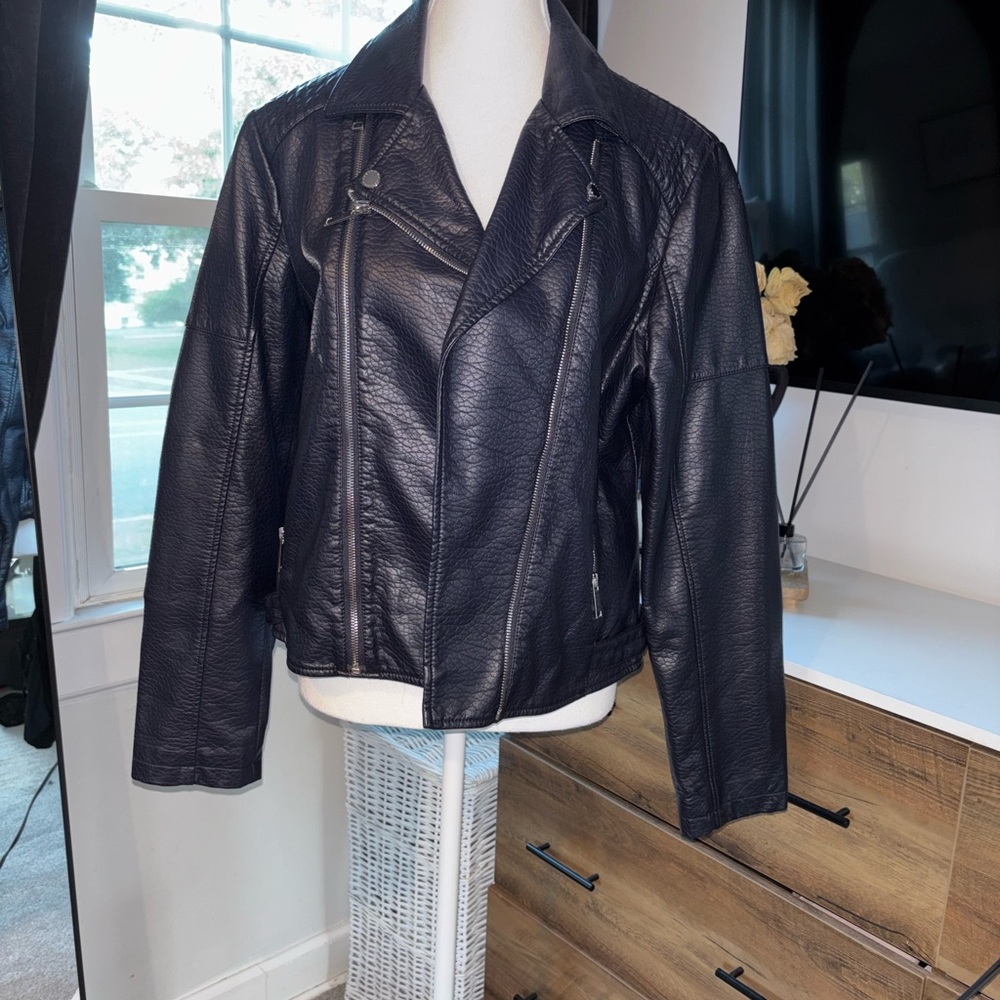 French Connection Dark Leather Biker Jacket